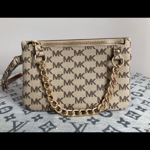Michael Kors Pull Chain Signature Tan Belt Bag